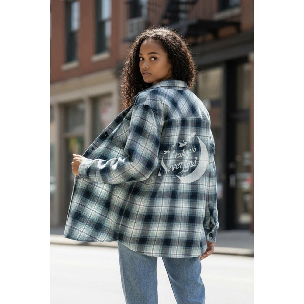 Disney Peter Pan Take Me To Never Land Button Up Shirt Size 2 Cotton Flannel